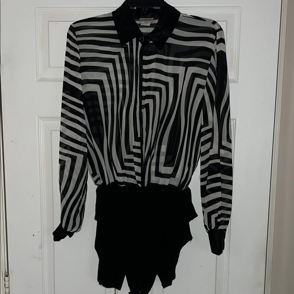 Vintage Sam Striped Satin Collar Open Plunge Bodysuit